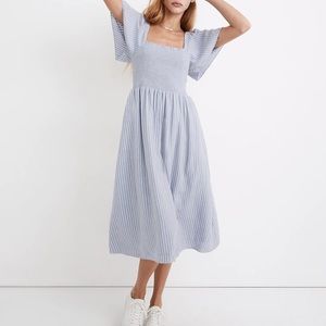 Madewell Lucie Smocked Midi Dress Linen XS